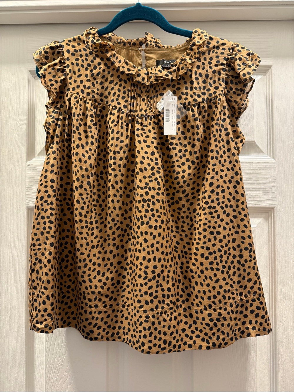 J. Crew Tan and Black Leopard Ruffled Blouse - L